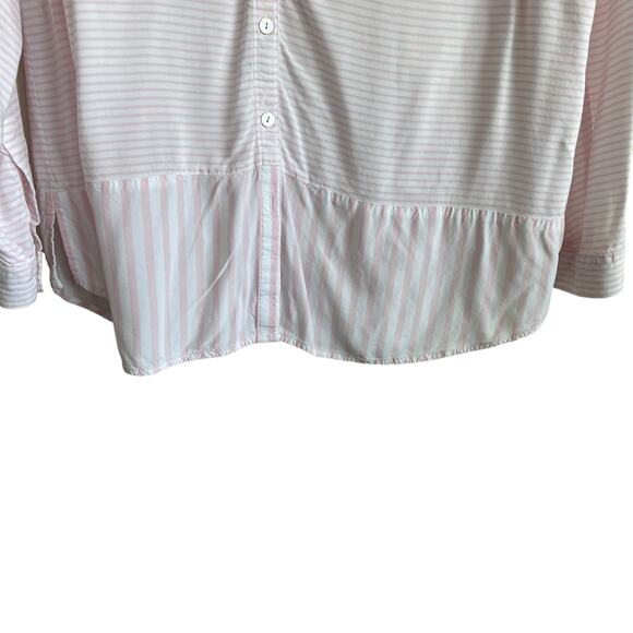 J Jill Women Tunic Top L‎ Pink Striped Button Up Rayon Coastal Preppy Beachy - Picture 8 of 15